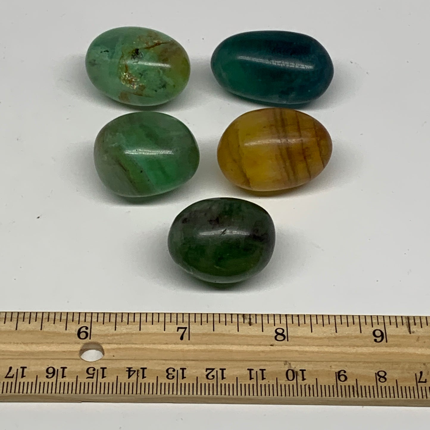 148g, 1.1"-1.5", 5pcs, Multi Color Fluorite Crystal Tumbled Stones, B28727
