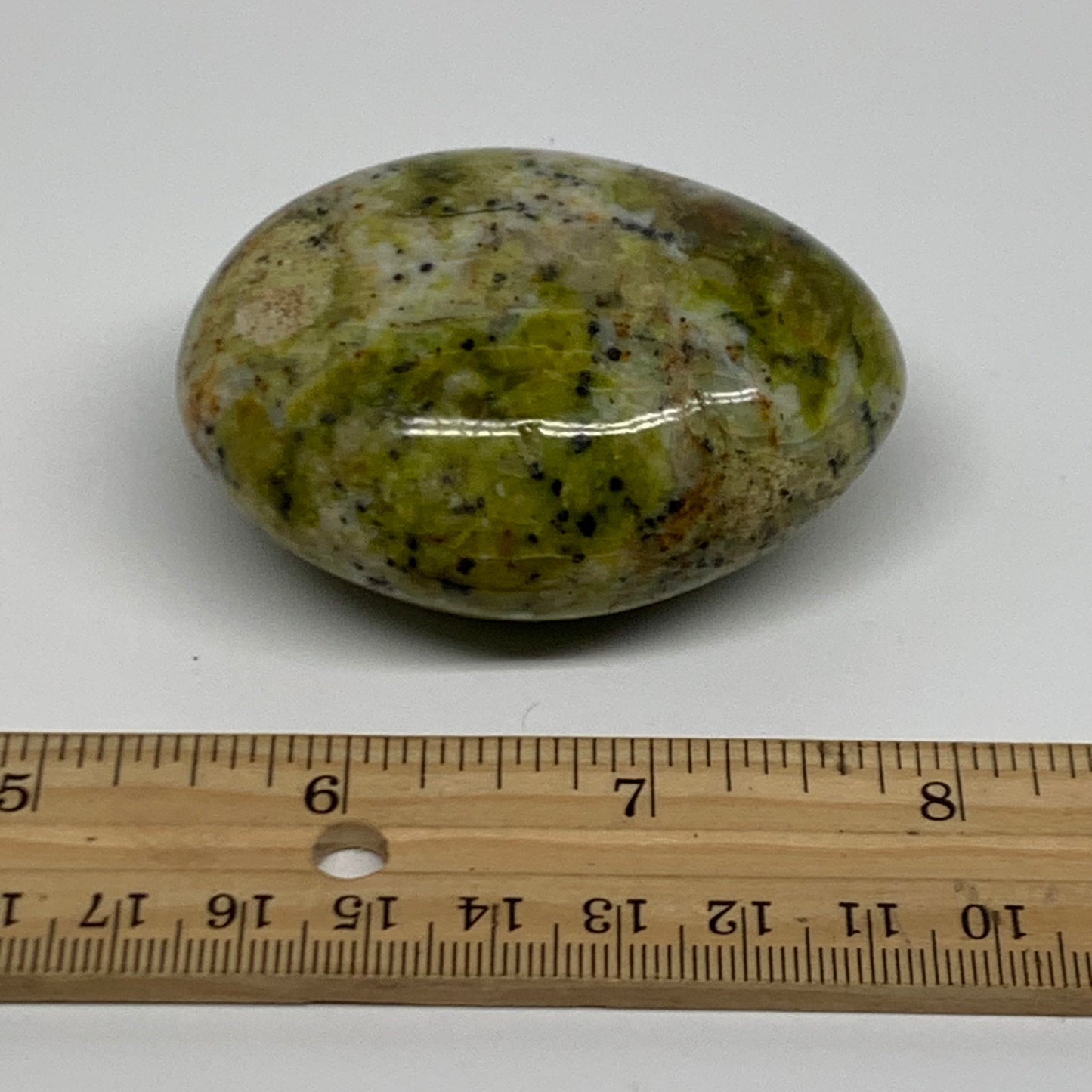 122.7g, 2.5"x2"x1.2", Green Opal Crystal PalmStone Polished Reiki, B38255
