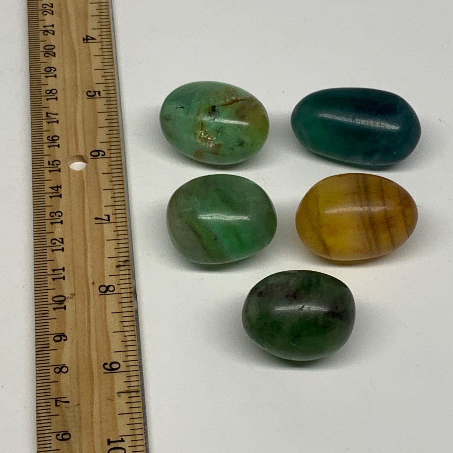 148g, 1.1"-1.5", 5pcs, Multi Color Fluorite Crystal Tumbled Stones, B28727