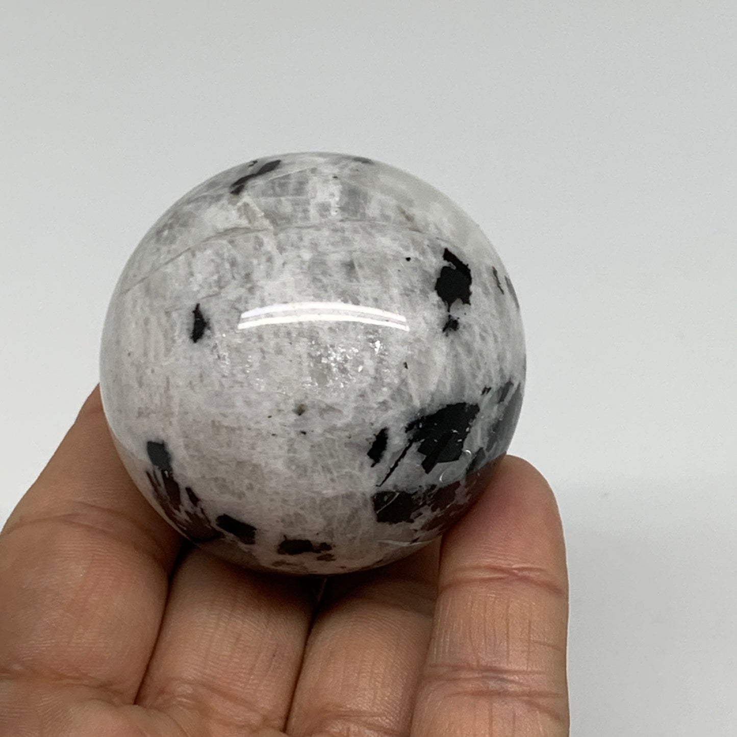 156g, 1.9"(48mm), Natural Rainbow Moonstone Sphere Ball Gemstone, B34391