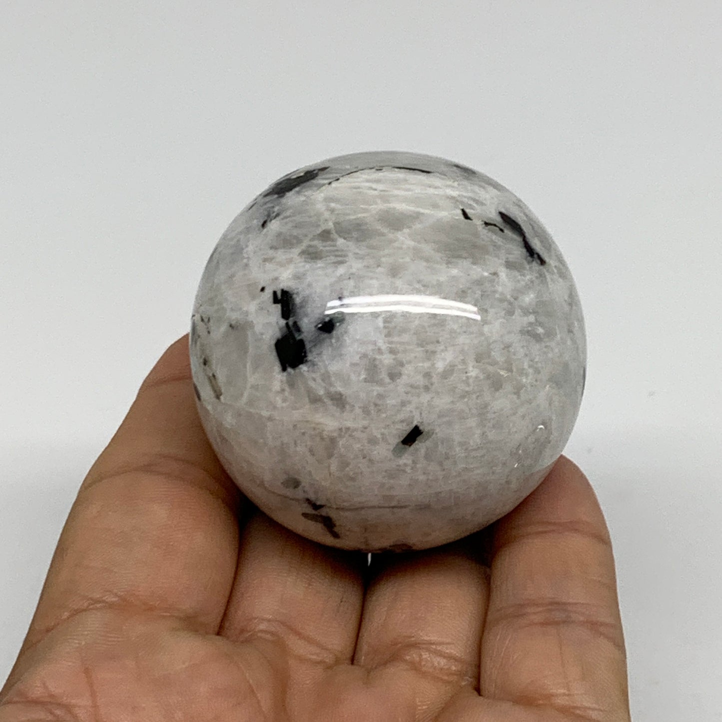 156g, 1.9"(48mm), Natural Rainbow Moonstone Sphere Ball Gemstone, B34391