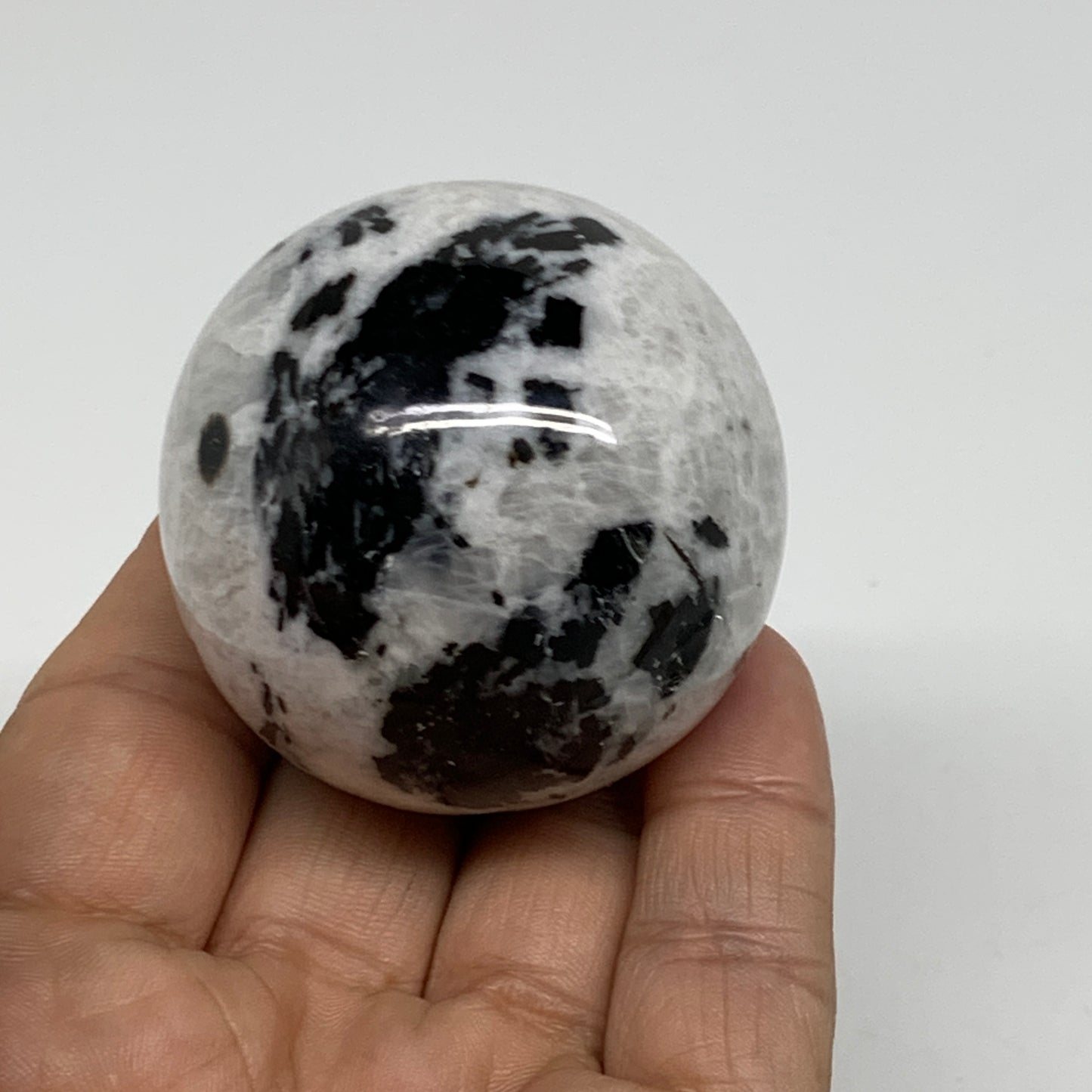 156g, 1.9"(48mm), Natural Rainbow Moonstone Sphere Ball Gemstone, B34391