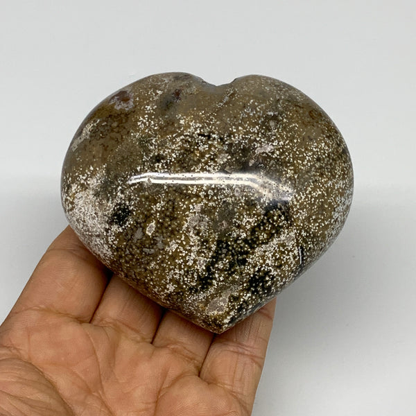 0.72 lbs, 3x3.3"x1.6" Ocean Jasper Heart Polished Healing Crystal, B30940