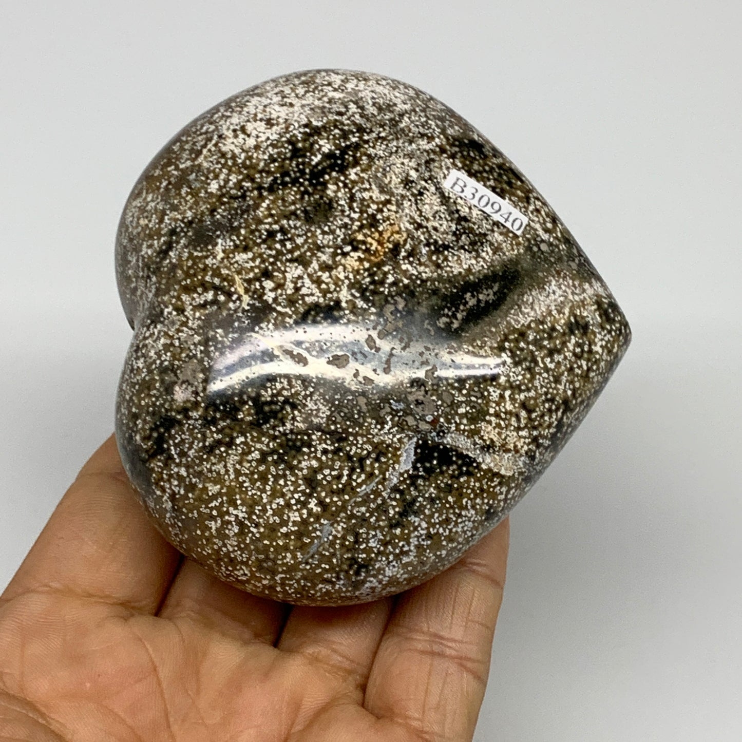 0.72 lbs, 3x3.3"x1.6" Ocean Jasper Heart Polished Healing Crystal, B30940