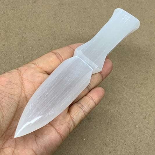145g, 7.5"x1.2"x0.6", Natural Selenite Crystal Dagger (Satin Spar), B36462