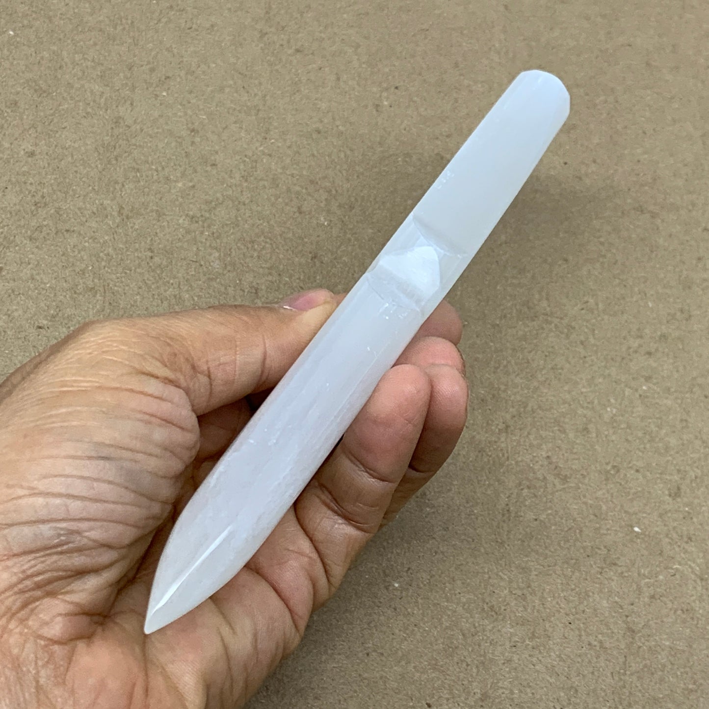 145g, 7.5"x1.2"x0.6", Natural Selenite Crystal Dagger (Satin Spar), B36462