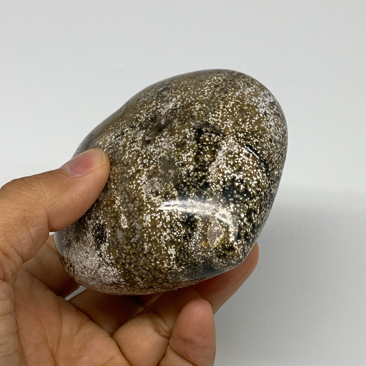 0.72 lbs, 3x3.3"x1.6" Ocean Jasper Heart Polished Healing Crystal, B30940