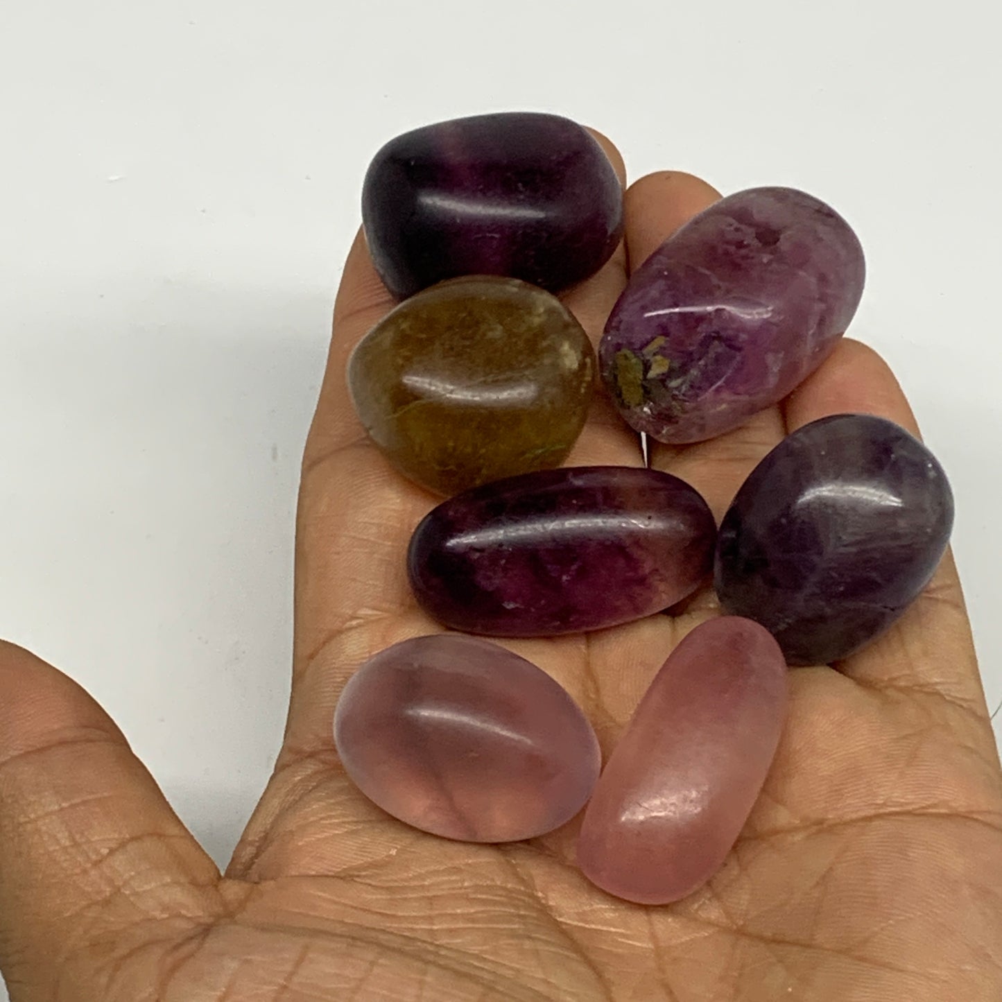 146.6g, 1"-1.3", 7pcs, Multi Color Fluorite Crystal Tumbled Stones, B28729