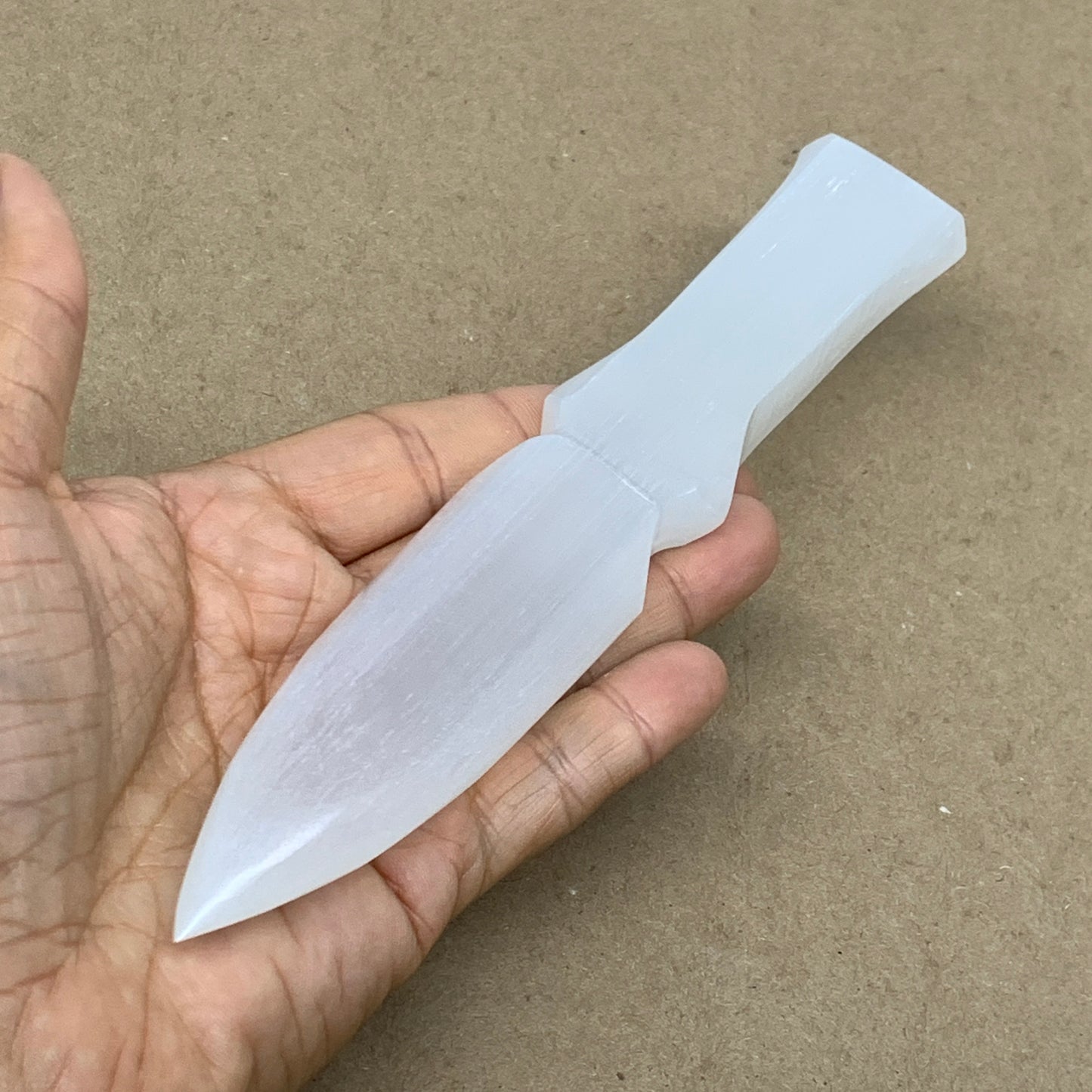 145g, 7.5"x1.2"x0.6", Natural Selenite Crystal Dagger (Satin Spar), B36462