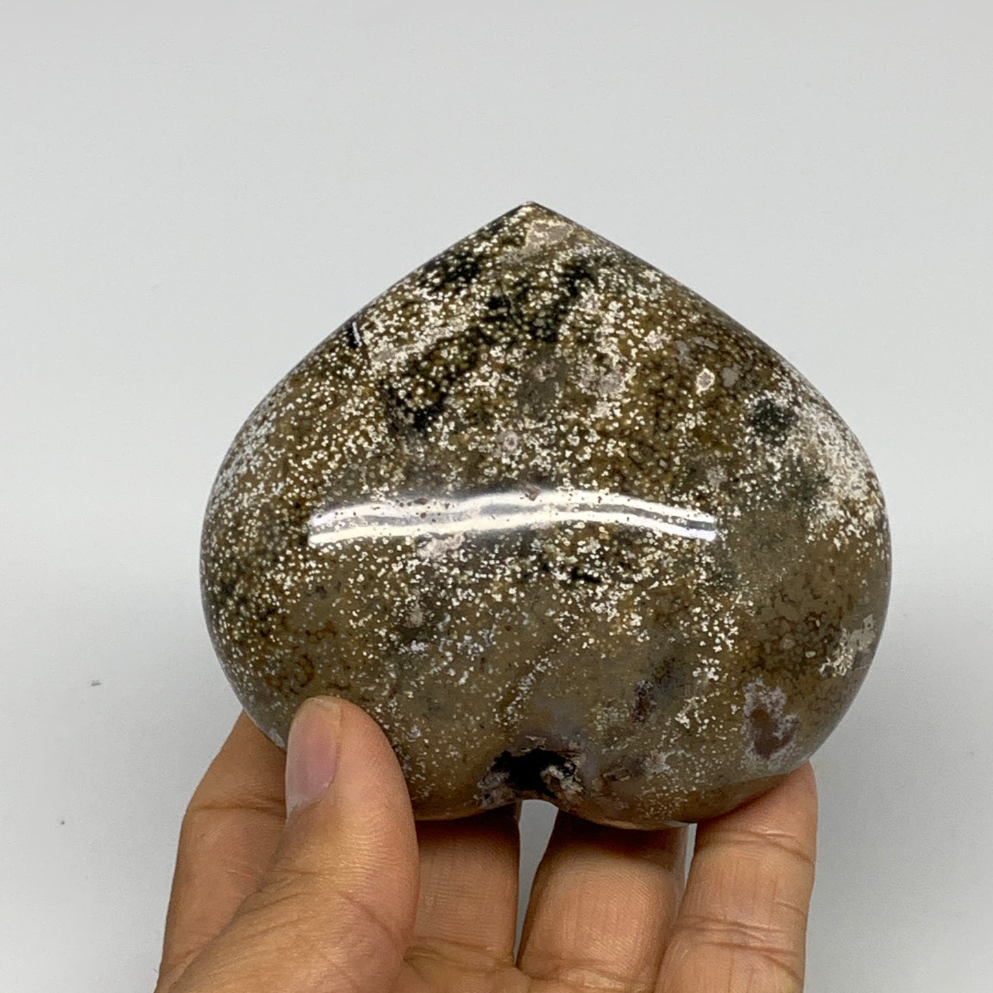 0.72 lbs, 3x3.3"x1.6" Ocean Jasper Heart Polished Healing Crystal, B30940