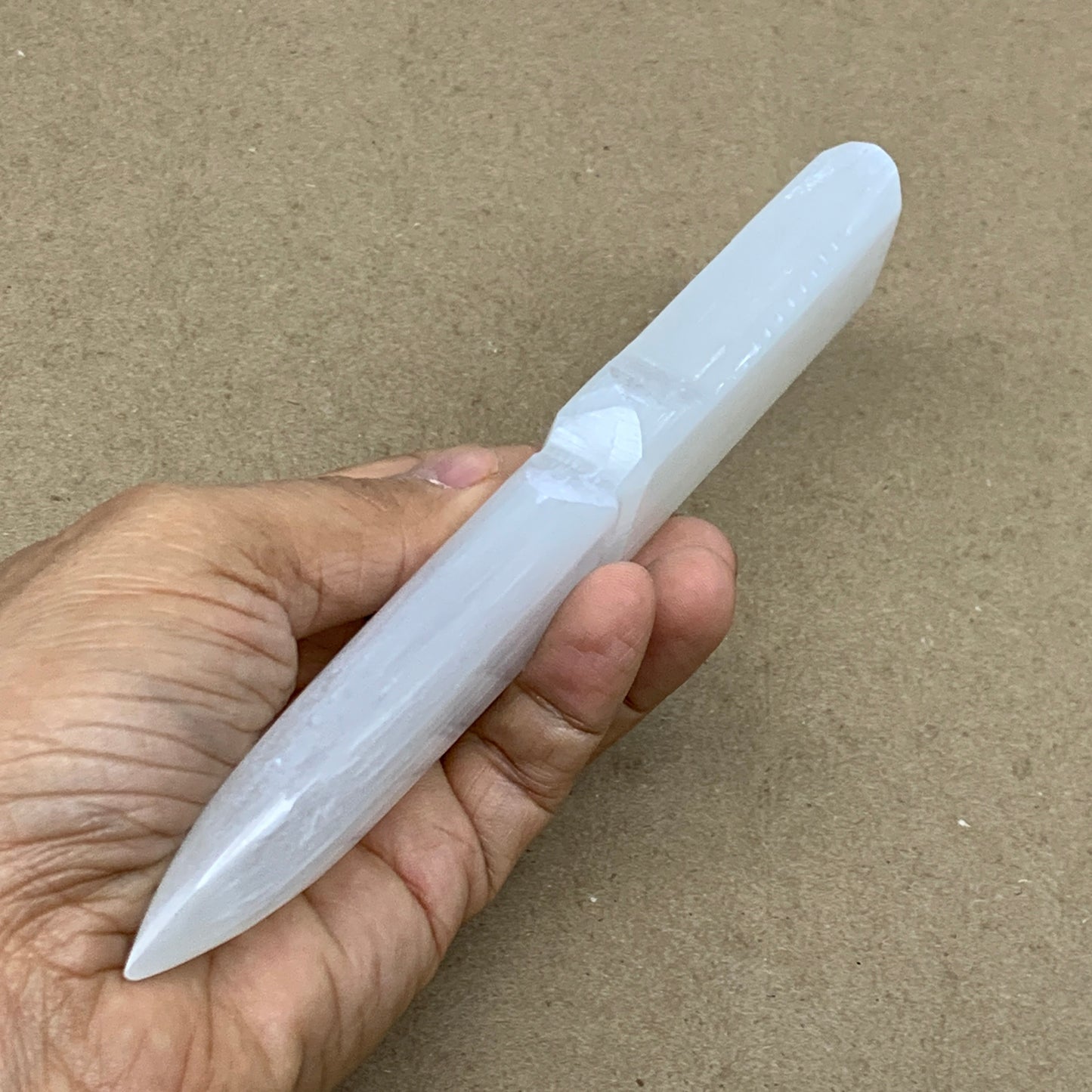 145g, 7.5"x1.2"x0.6", Natural Selenite Crystal Dagger (Satin Spar), B36462