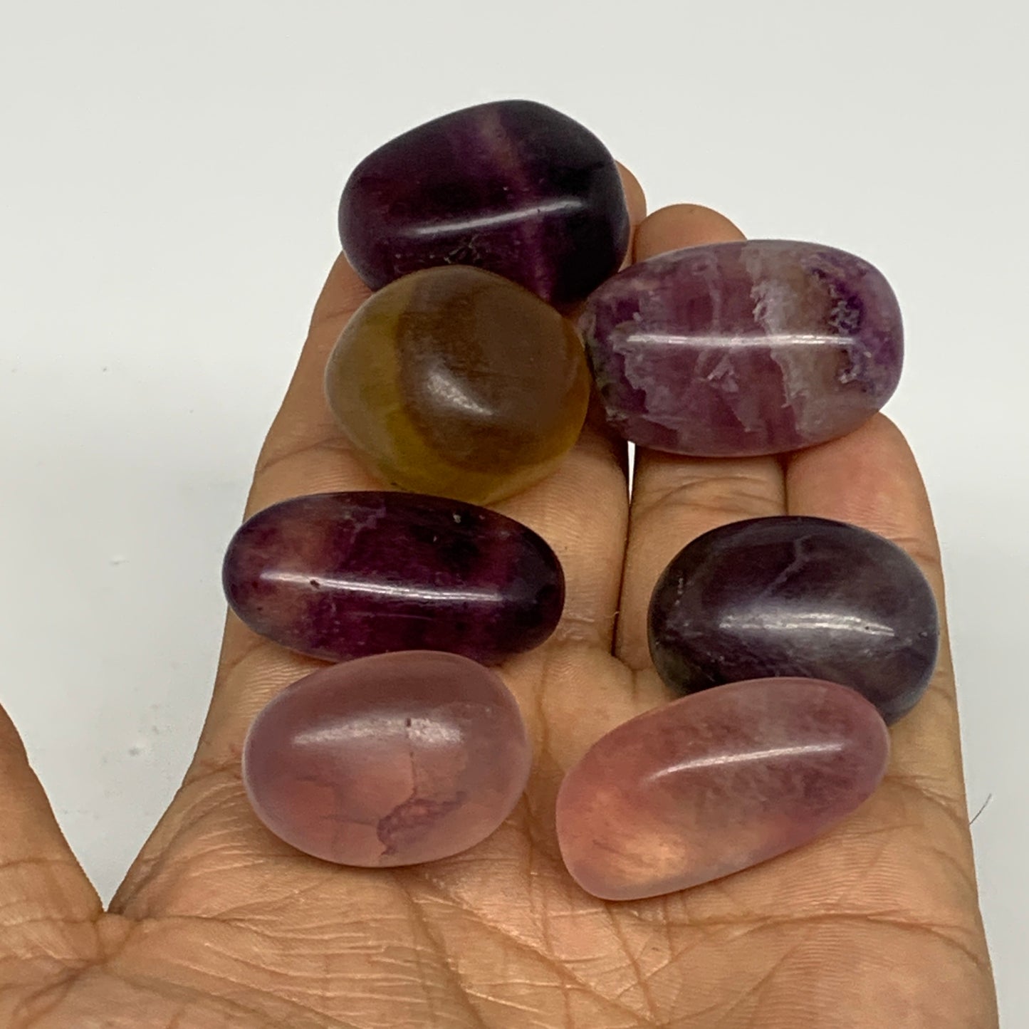 146.6g, 1"-1.3", 7pcs, Multi Color Fluorite Crystal Tumbled Stones, B28729