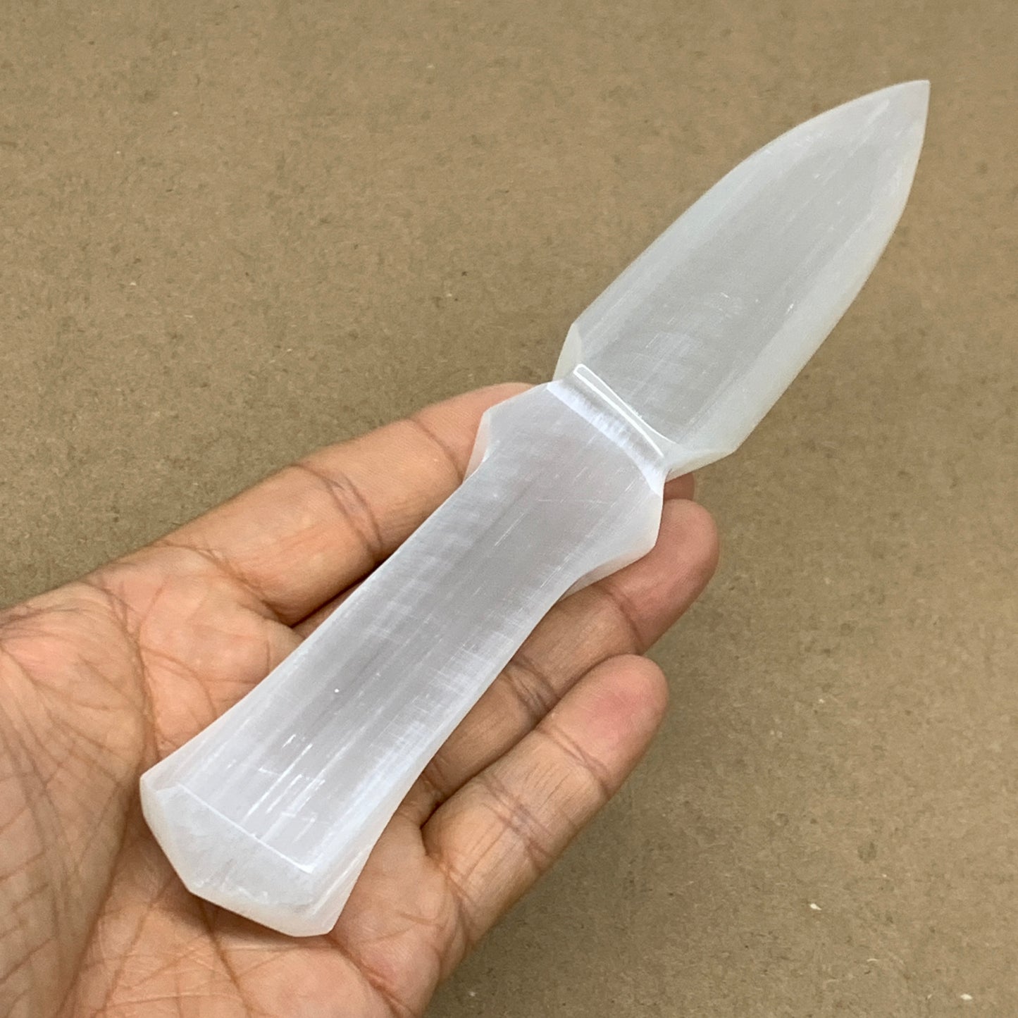 145g, 7.5"x1.2"x0.6", Natural Selenite Crystal Dagger (Satin Spar), B36462