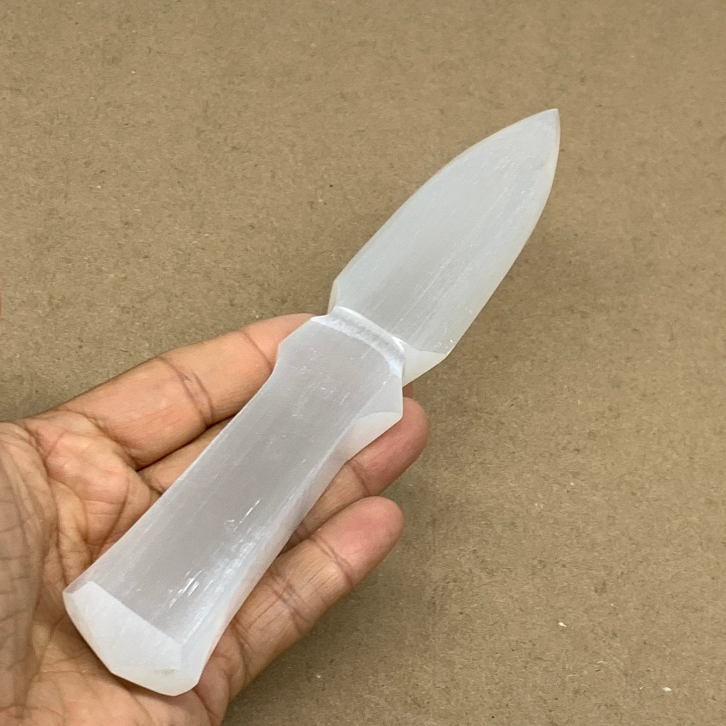 145g, 7.5"x1.2"x0.6", Natural Selenite Crystal Dagger (Satin Spar), B36462