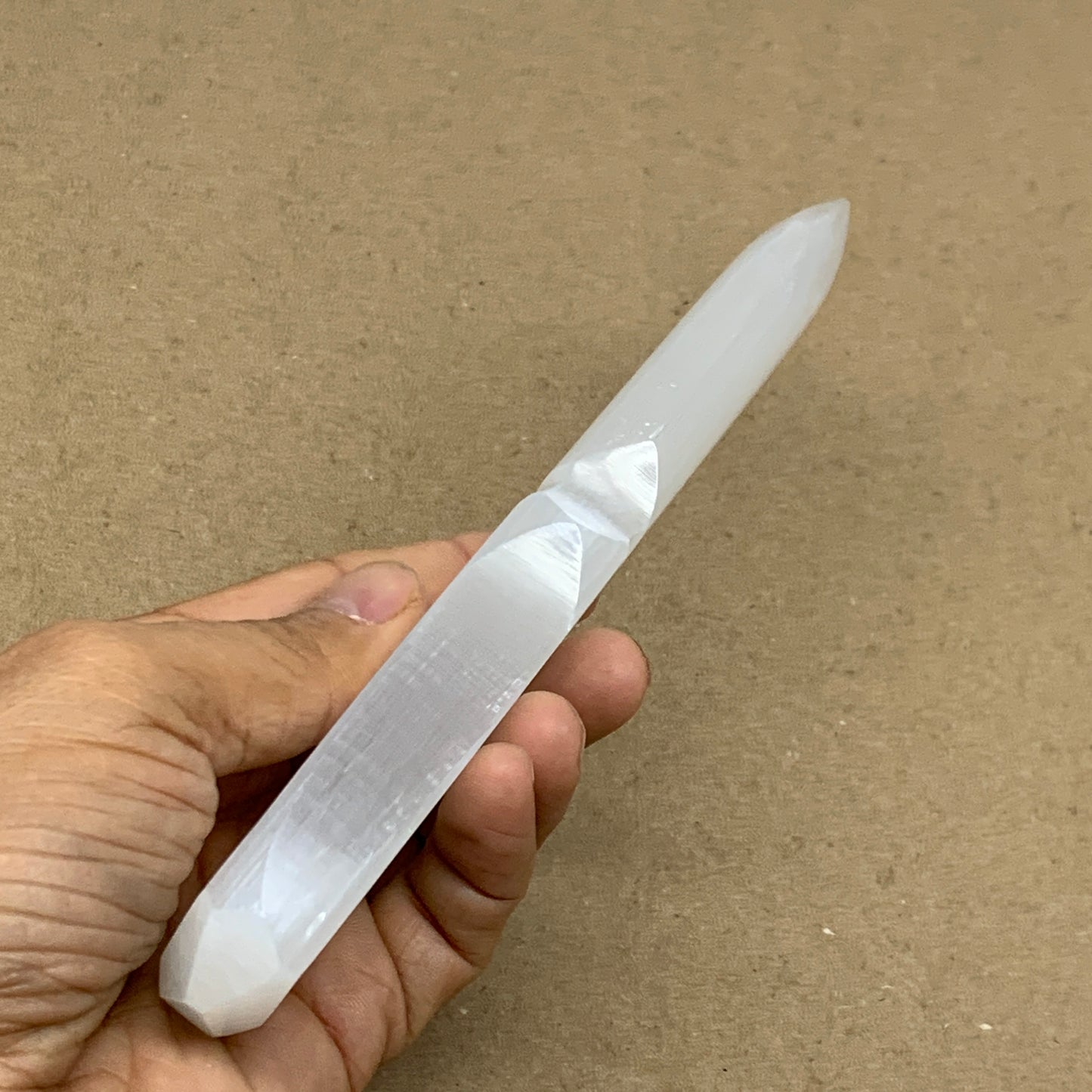 145g, 7.5"x1.2"x0.6", Natural Selenite Crystal Dagger (Satin Spar), B36462