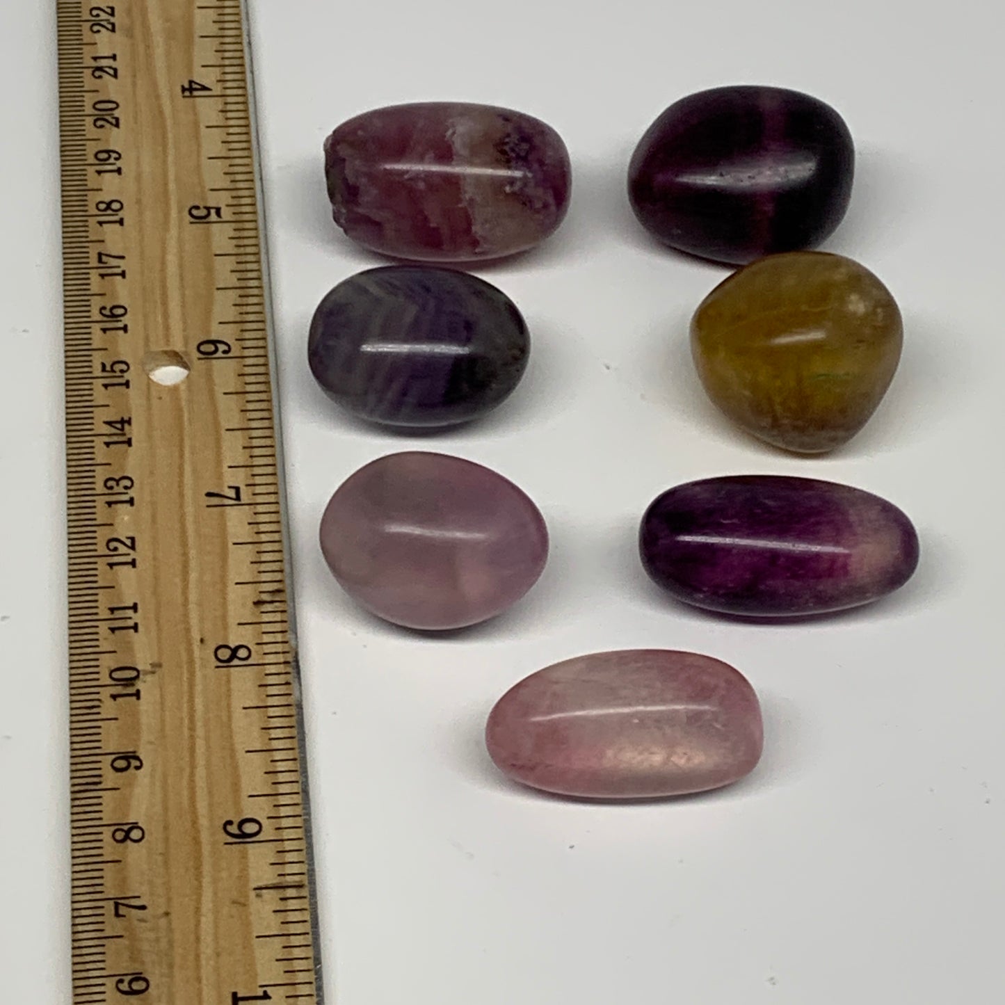 146.6g, 1"-1.3", 7pcs, Multi Color Fluorite Crystal Tumbled Stones, B28729
