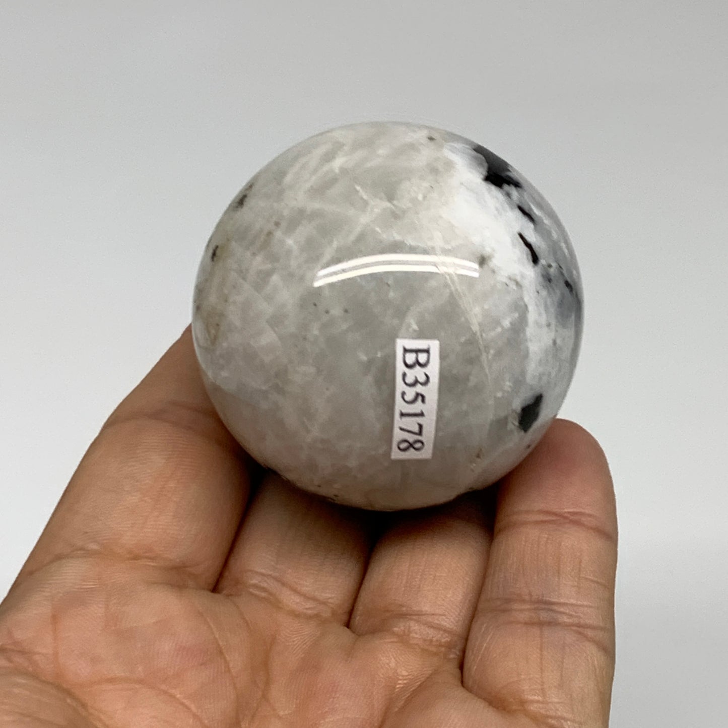 134.8g, 1.8"(46mm), Natural Rainbow Moonstone Sphere Ball Gemstone, B35178