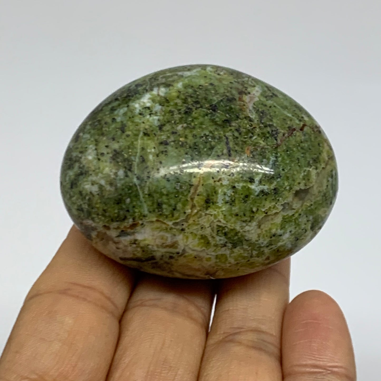 102.4g, 2.2"x1.8"x1.4", Green Opal Crystal PalmStone Polished Reiki, B38258