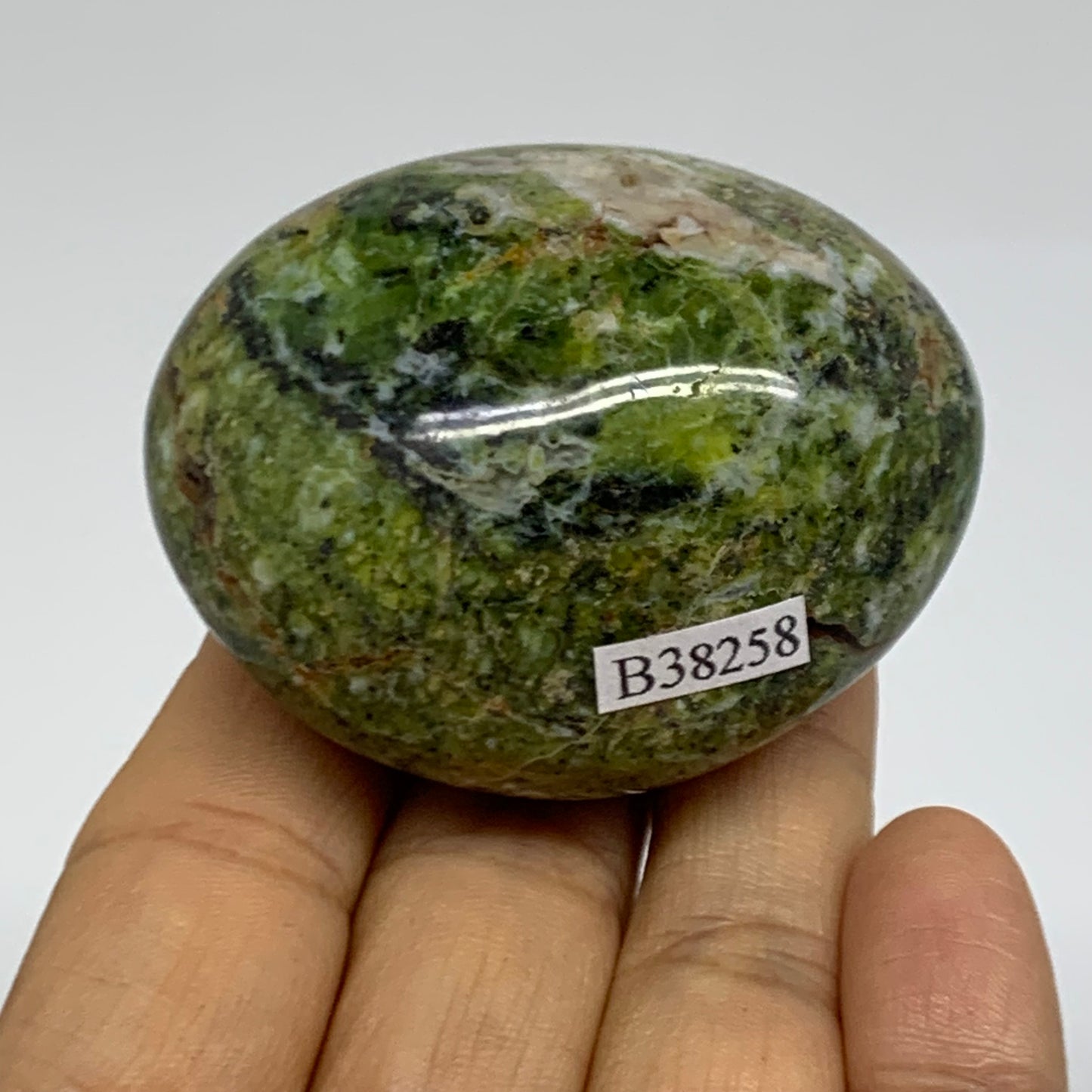 102.4g, 2.2"x1.8"x1.4", Green Opal Crystal PalmStone Polished Reiki, B38258