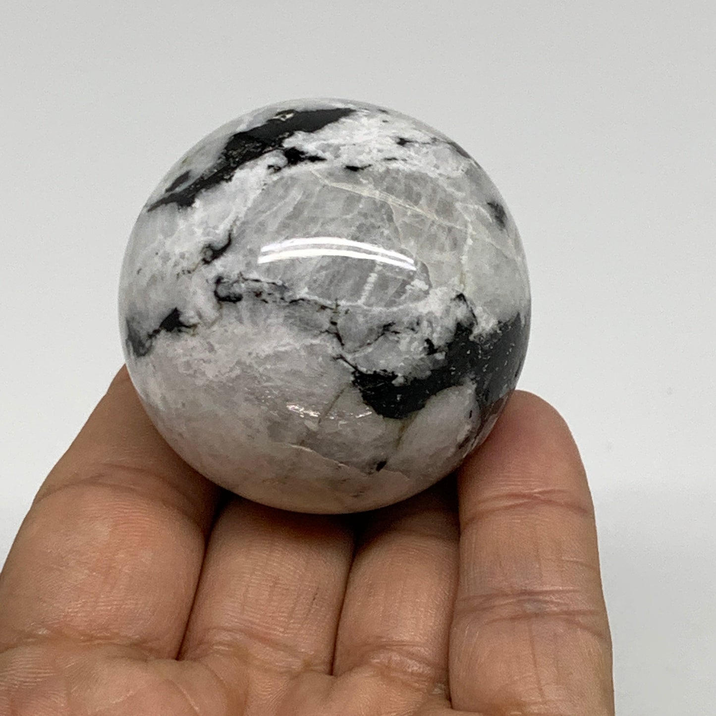 130g, 1.8"(45mm), Natural Rainbow Moonstone Sphere Ball Gemstone, B34393