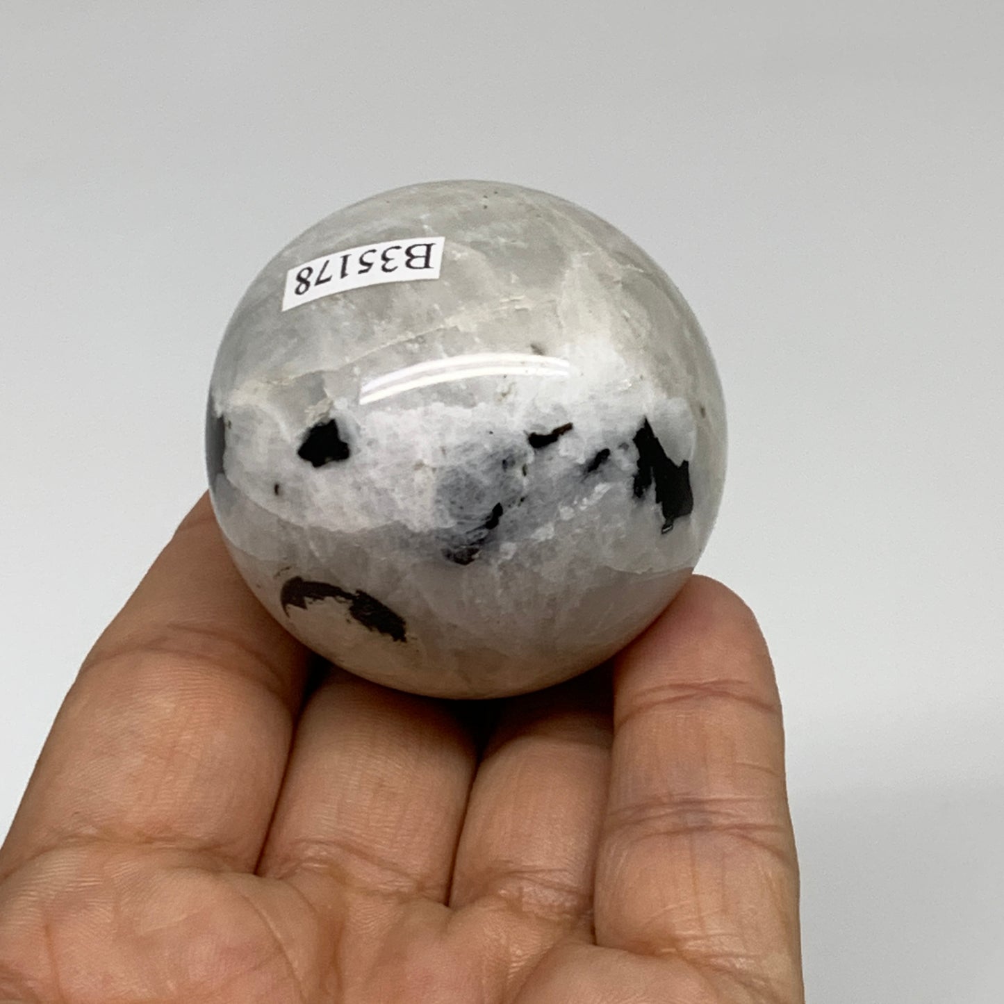 134.8g, 1.8"(46mm), Natural Rainbow Moonstone Sphere Ball Gemstone, B35178