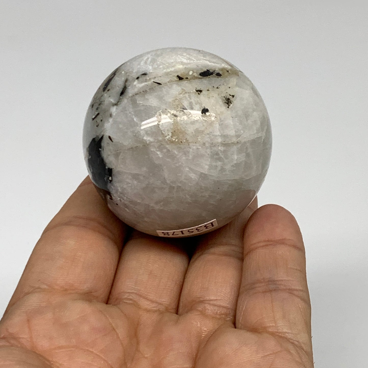 134.8g, 1.8"(46mm), Natural Rainbow Moonstone Sphere Ball Gemstone, B35178