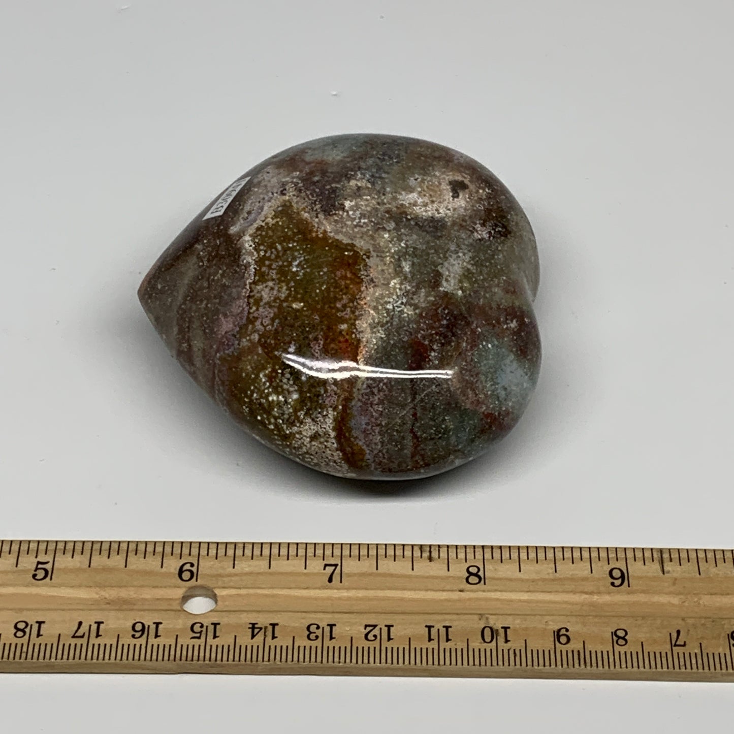 0.67 lbs, 3"x3.3"x1.3" Ocean Jasper Heart Polished Healing Crystal, B30941