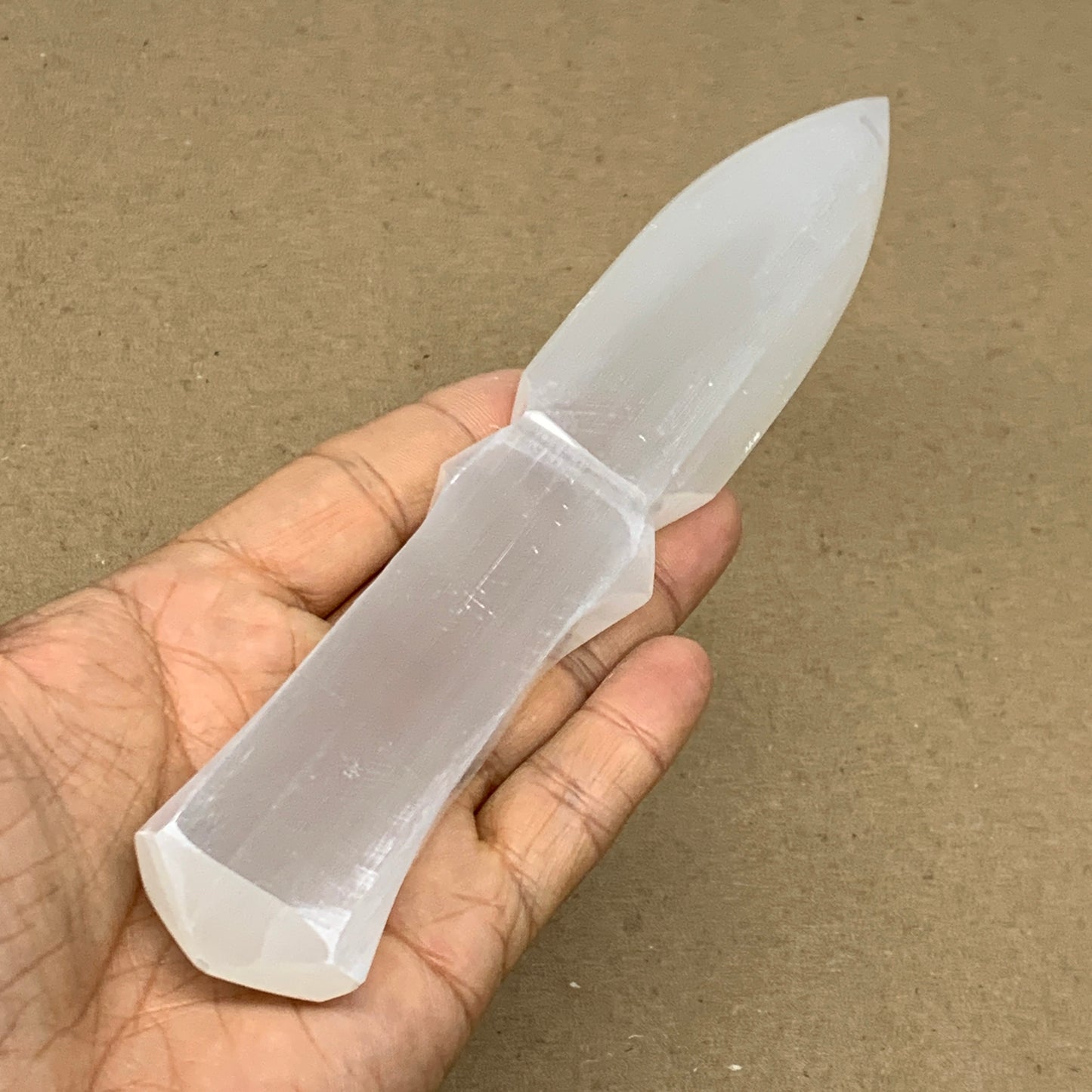 157g, 7.5"x1.3"x0.6", Natural Selenite Crystal Dagger (Satin Spar), B36463