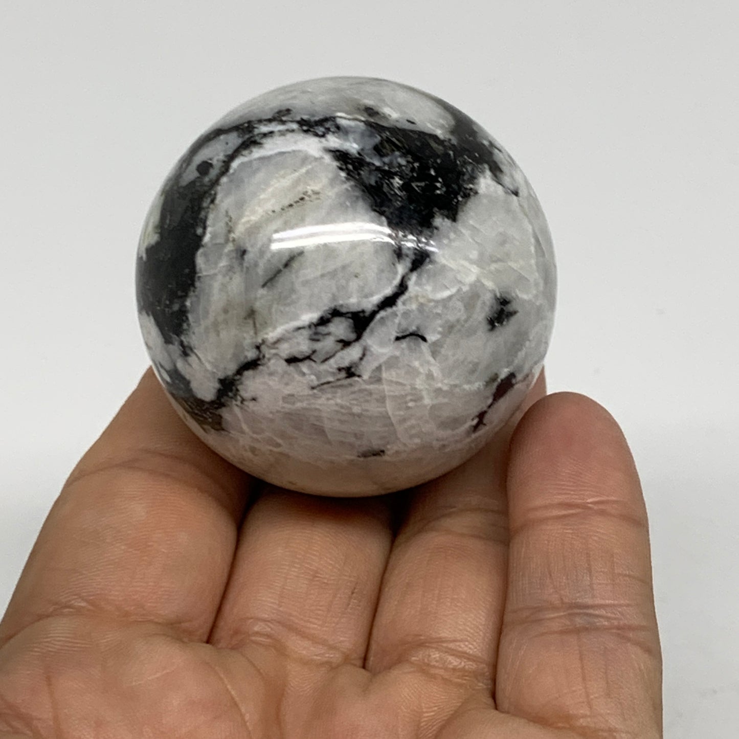 130g, 1.8"(45mm), Natural Rainbow Moonstone Sphere Ball Gemstone, B34393