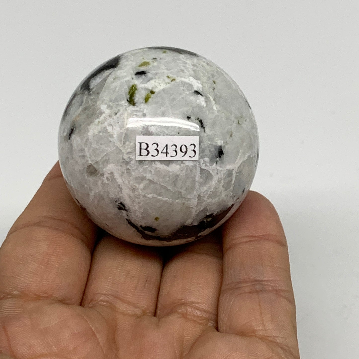 130g, 1.8"(45mm), Natural Rainbow Moonstone Sphere Ball Gemstone, B34393