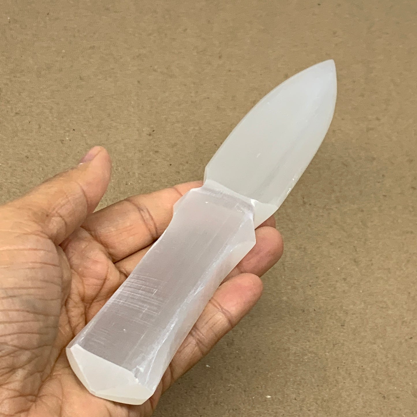 157g, 7.5"x1.3"x0.6", Natural Selenite Crystal Dagger (Satin Spar), B36463