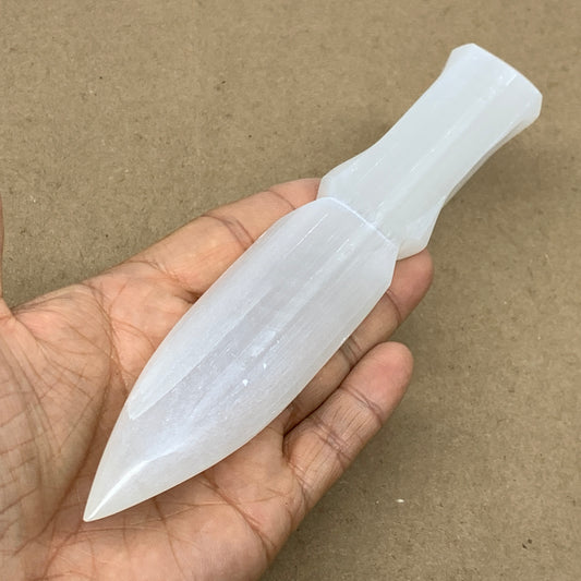 146g, 7.5"x1.3"x0.6", Natural Selenite Crystal Dagger (Satin Spar), B36464