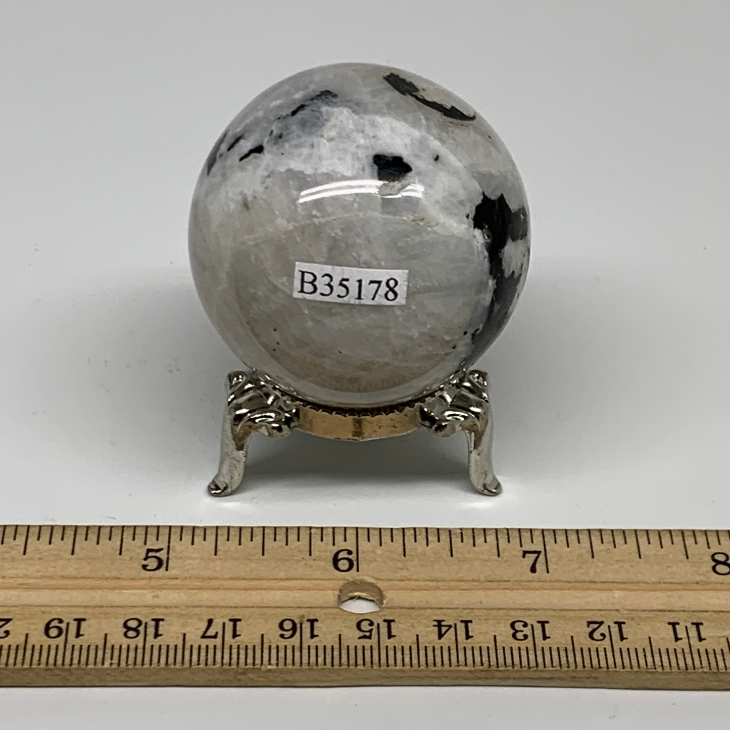 134.8g, 1.8"(46mm), Natural Rainbow Moonstone Sphere Ball Gemstone, B35178