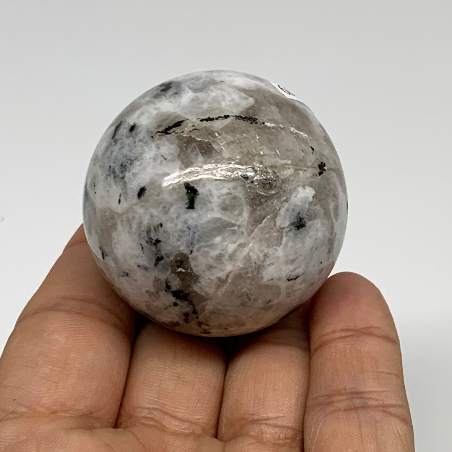 117.4g, 1.7"(43mm), Natural Rainbow Moonstone Sphere Ball Gemstone, B35179