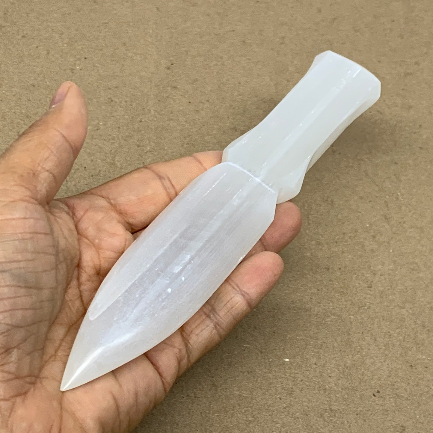146g, 7.5"x1.3"x0.6", Natural Selenite Crystal Dagger (Satin Spar), B36464
