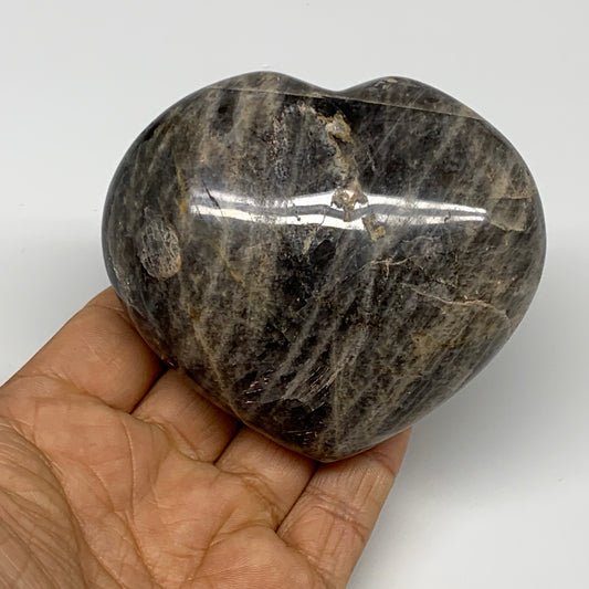 0.78 lbs, 2.9"x3.3"x1.7", Black Moonstone Heart Polished Crystal Home Decor, B30