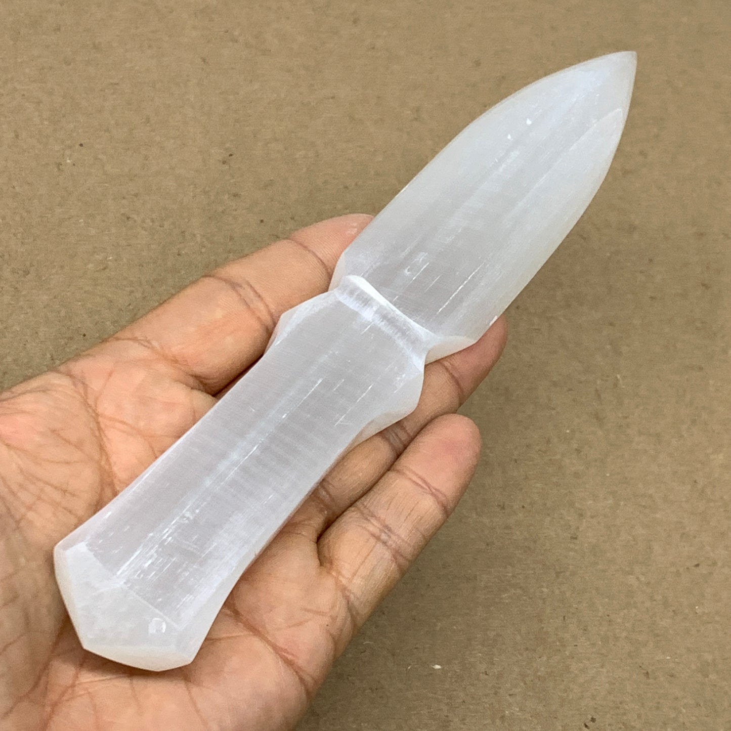 146g, 7.5"x1.3"x0.6", Natural Selenite Crystal Dagger (Satin Spar), B36464