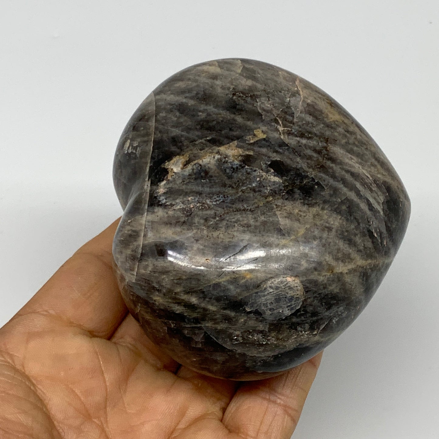 0.78 lbs, 2.9"x3.3"x1.7", Black Moonstone Heart Polished Crystal Home Decor, B30