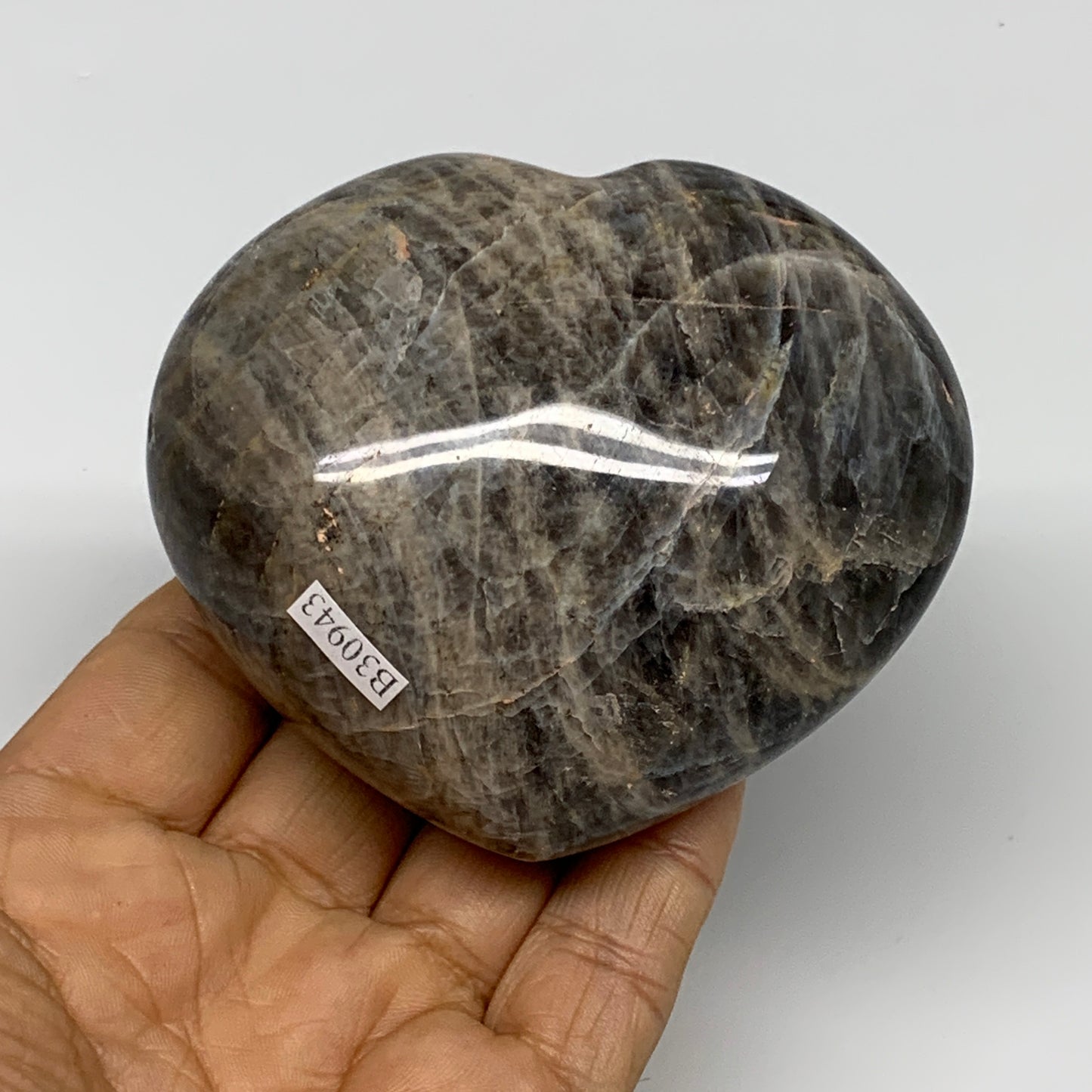 0.78 lbs, 2.9"x3.3"x1.7", Black Moonstone Heart Polished Crystal Home Decor, B30