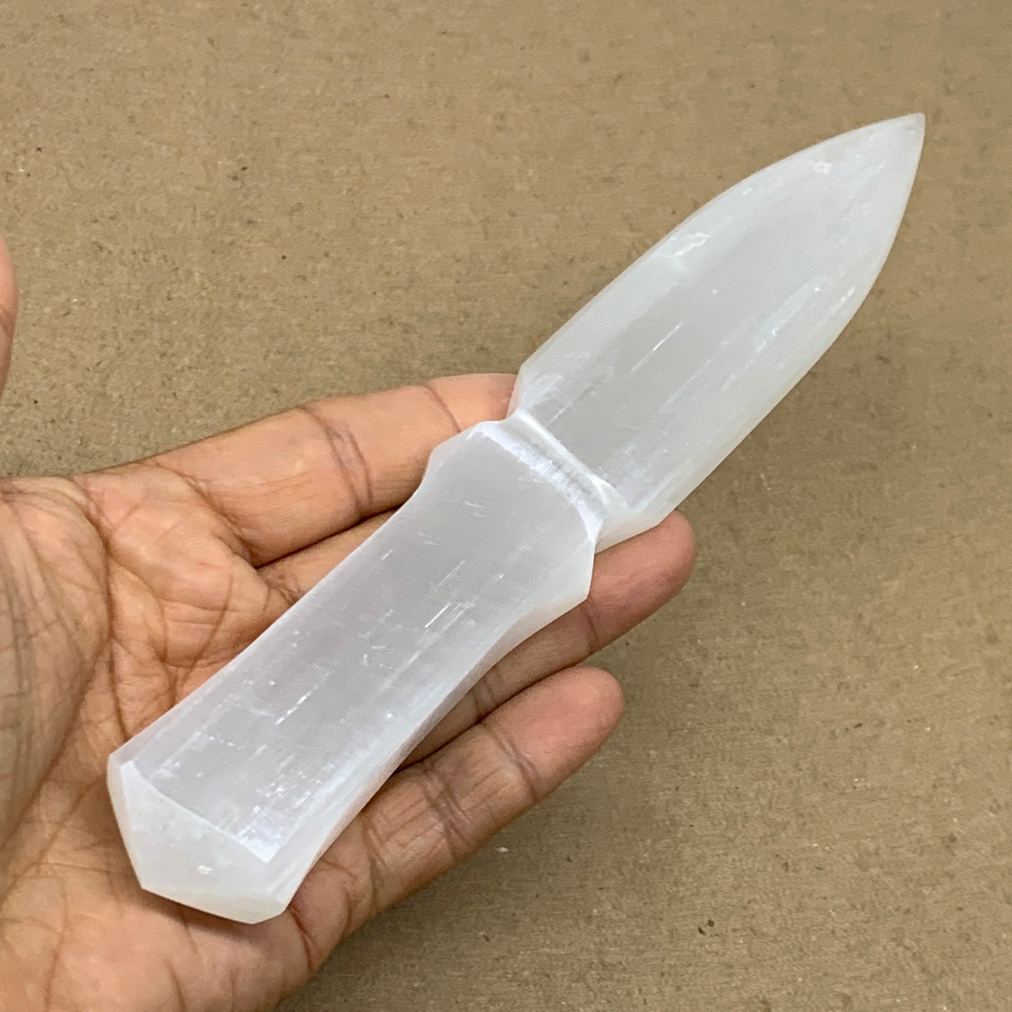 146g, 7.5"x1.3"x0.6", Natural Selenite Crystal Dagger (Satin Spar), B36464