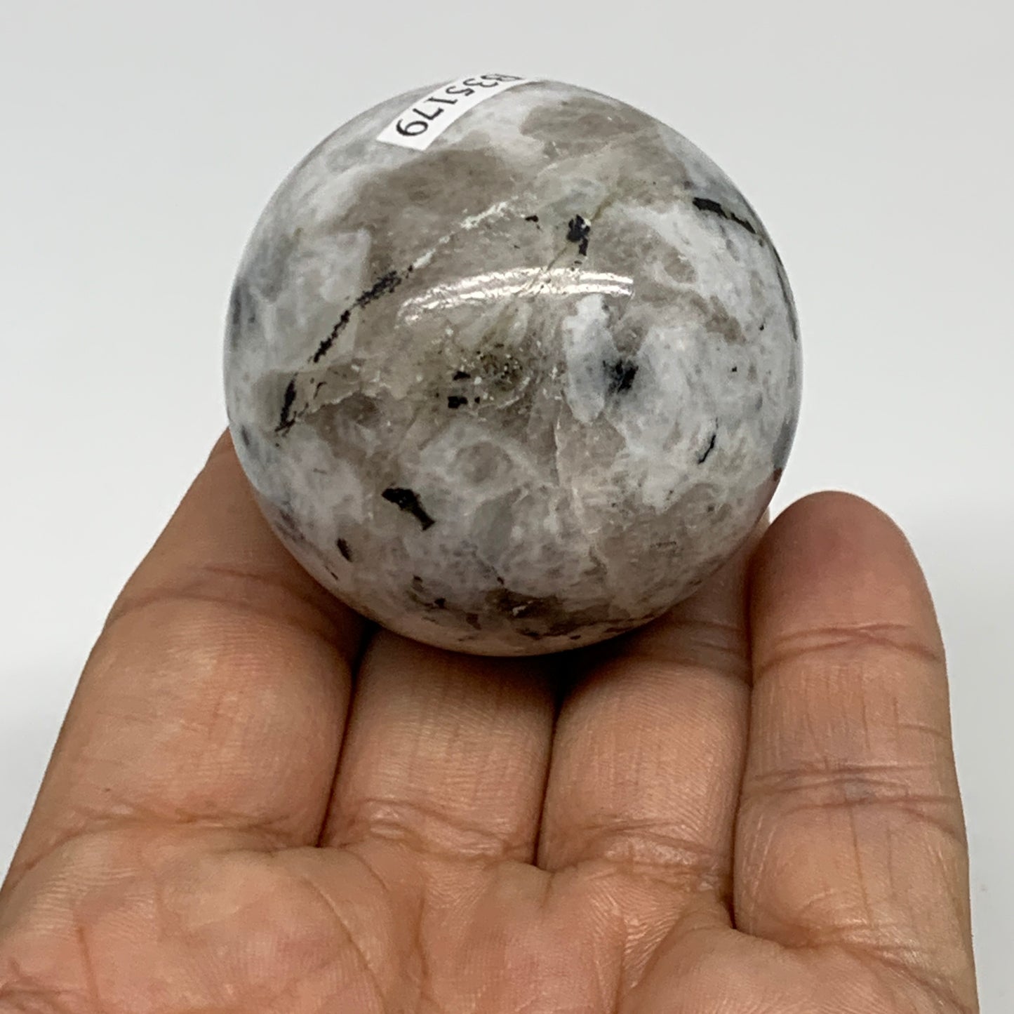 117.4g, 1.7"(43mm), Natural Rainbow Moonstone Sphere Ball Gemstone, B35179