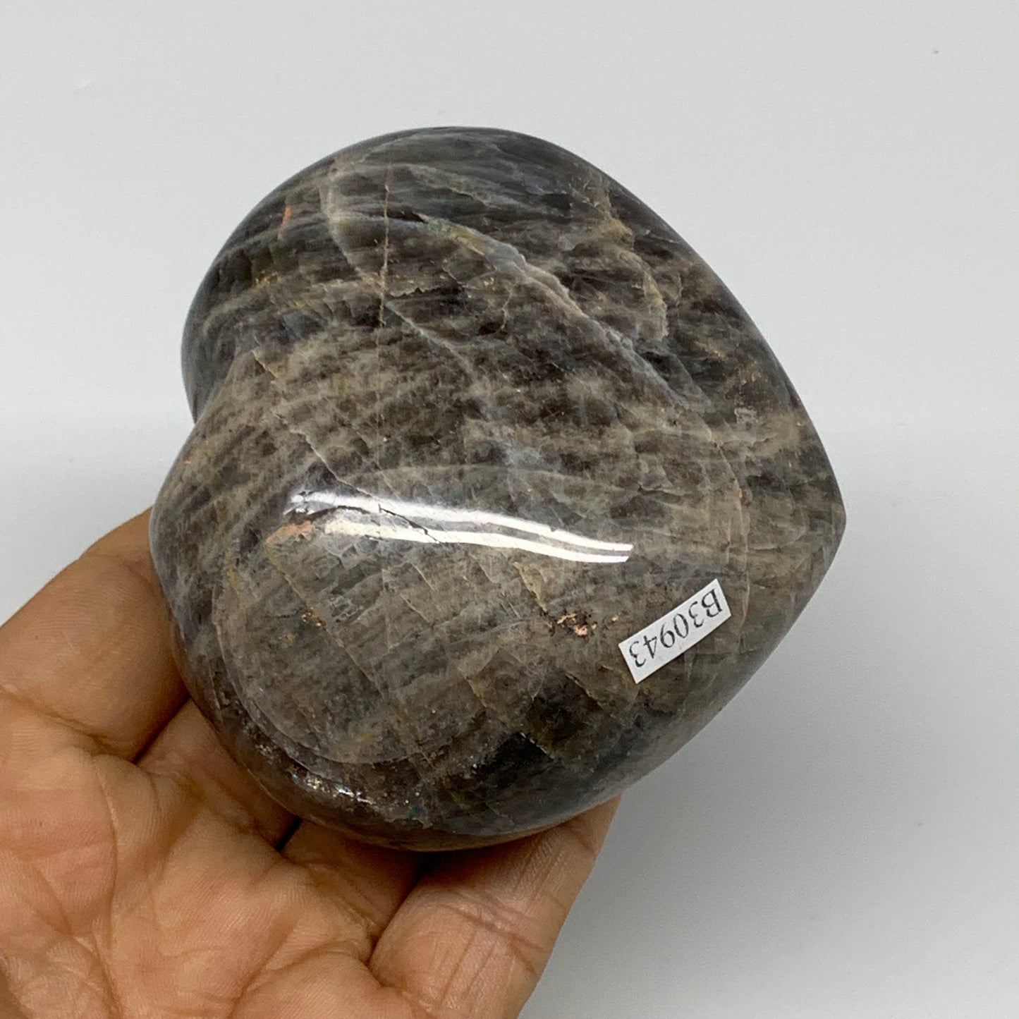 0.78 lbs, 2.9"x3.3"x1.7", Black Moonstone Heart Polished Crystal Home Decor, B30