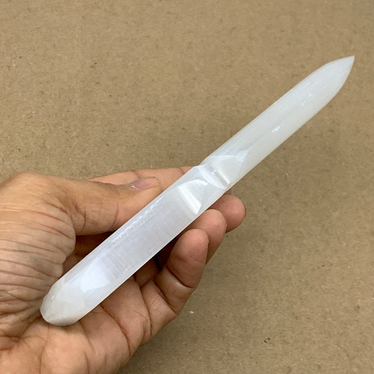 146g, 7.5"x1.3"x0.6", Natural Selenite Crystal Dagger (Satin Spar), B36464