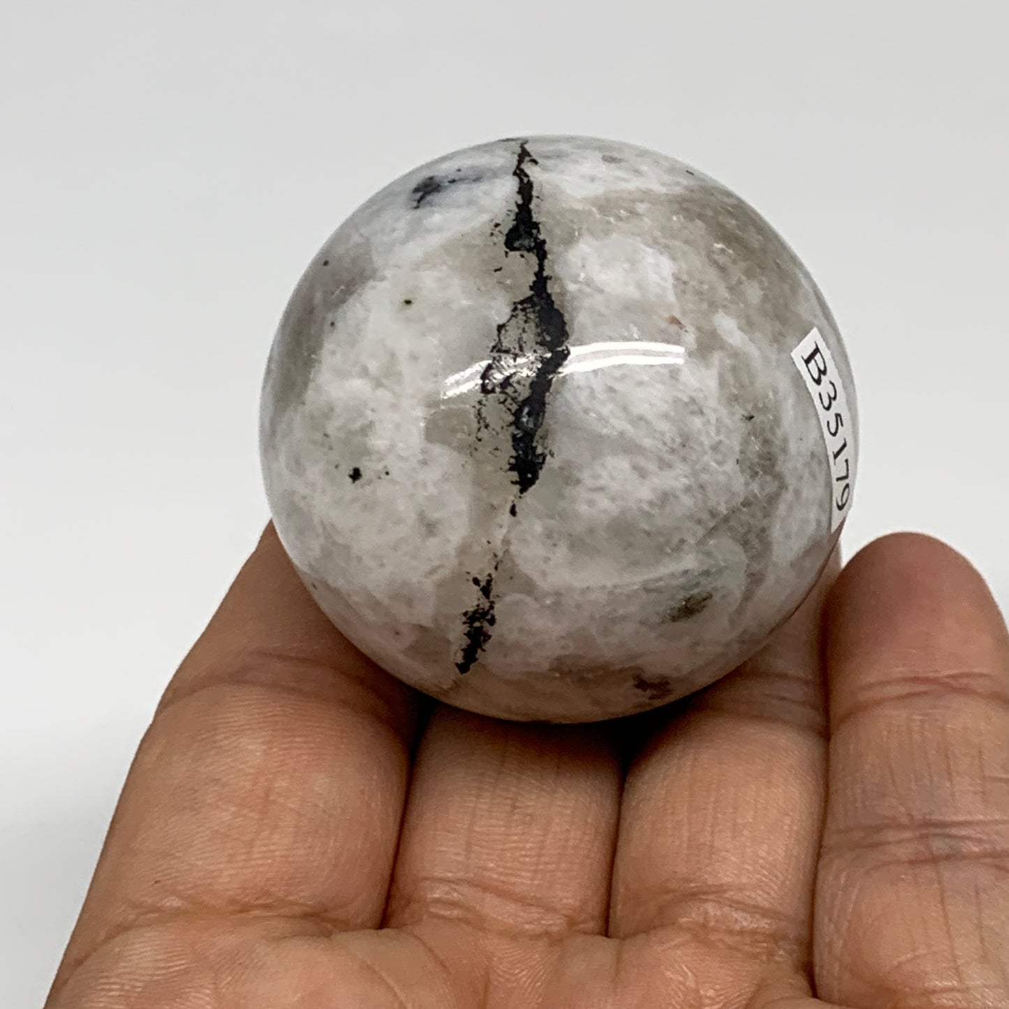 117.4g, 1.7"(43mm), Natural Rainbow Moonstone Sphere Ball Gemstone, B35179