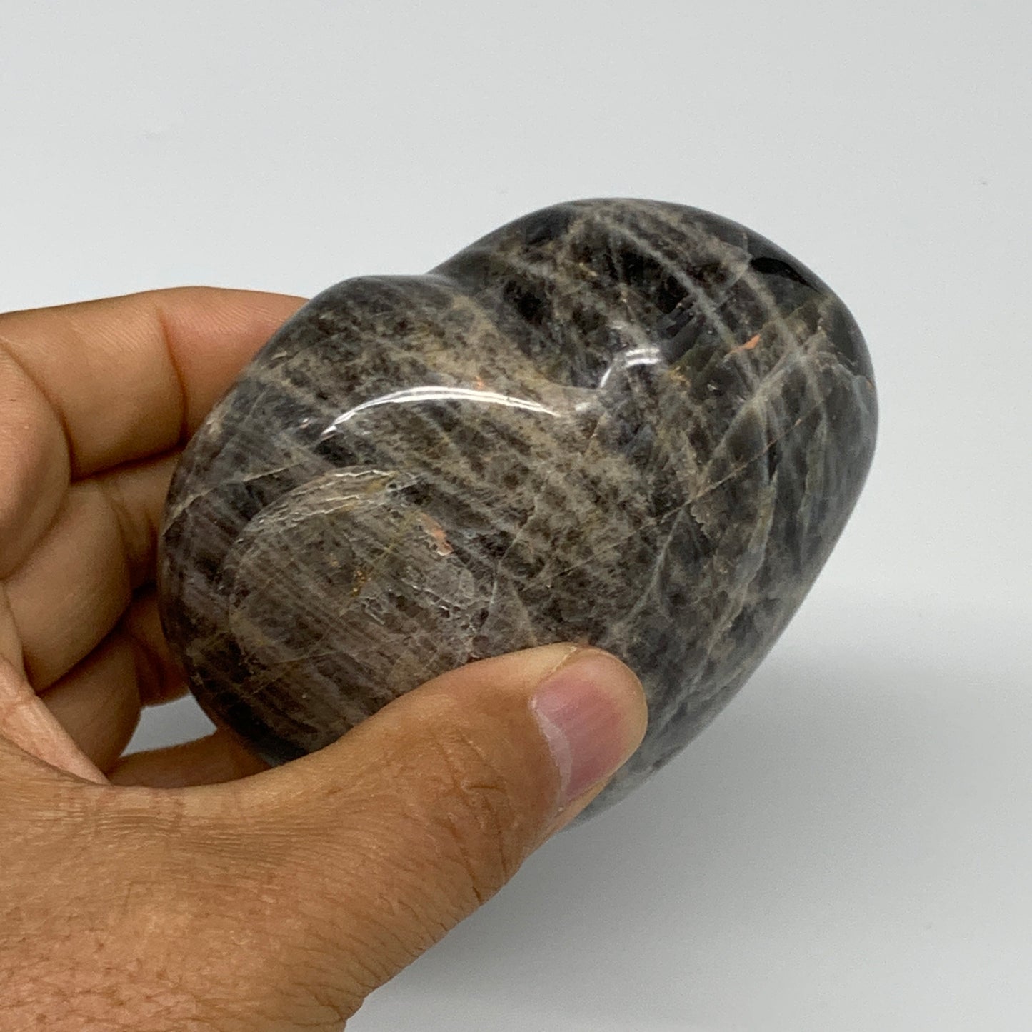 0.78 lbs, 2.9"x3.3"x1.7", Black Moonstone Heart Polished Crystal Home Decor, B30