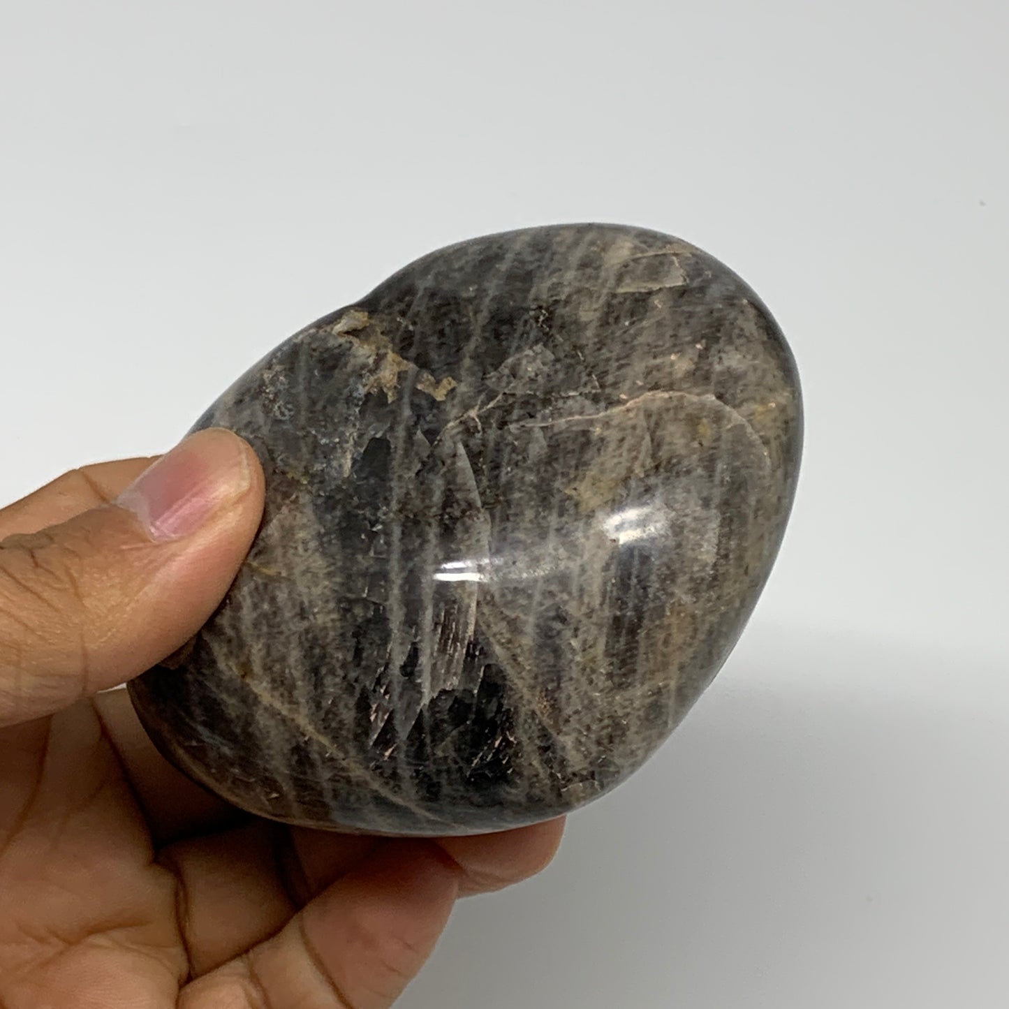 0.78 lbs, 2.9"x3.3"x1.7", Black Moonstone Heart Polished Crystal Home Decor, B30