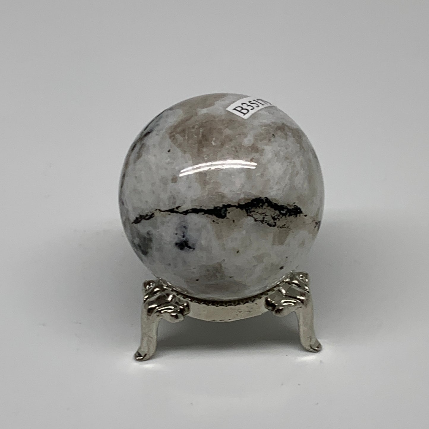 117.4g, 1.7"(43mm), Natural Rainbow Moonstone Sphere Ball Gemstone, B35179