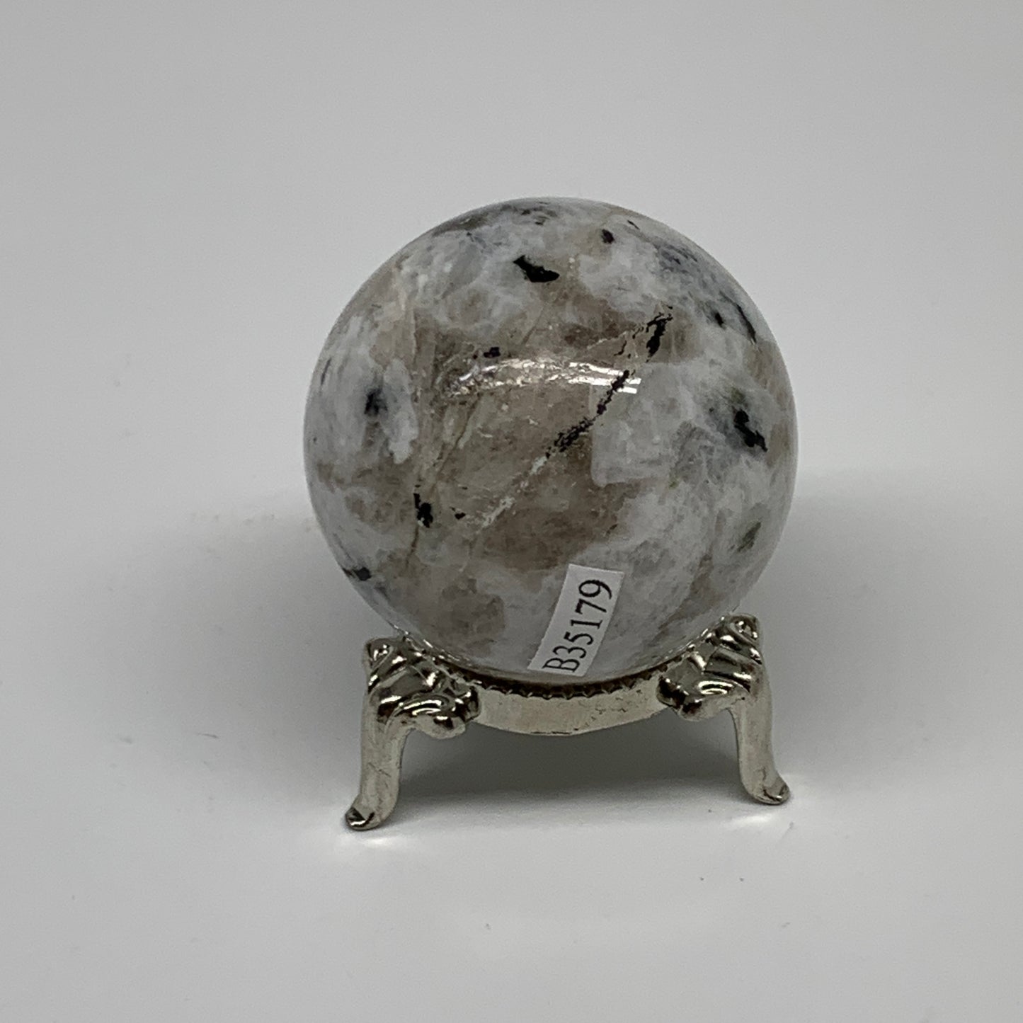 117.4g, 1.7"(43mm), Natural Rainbow Moonstone Sphere Ball Gemstone, B35179