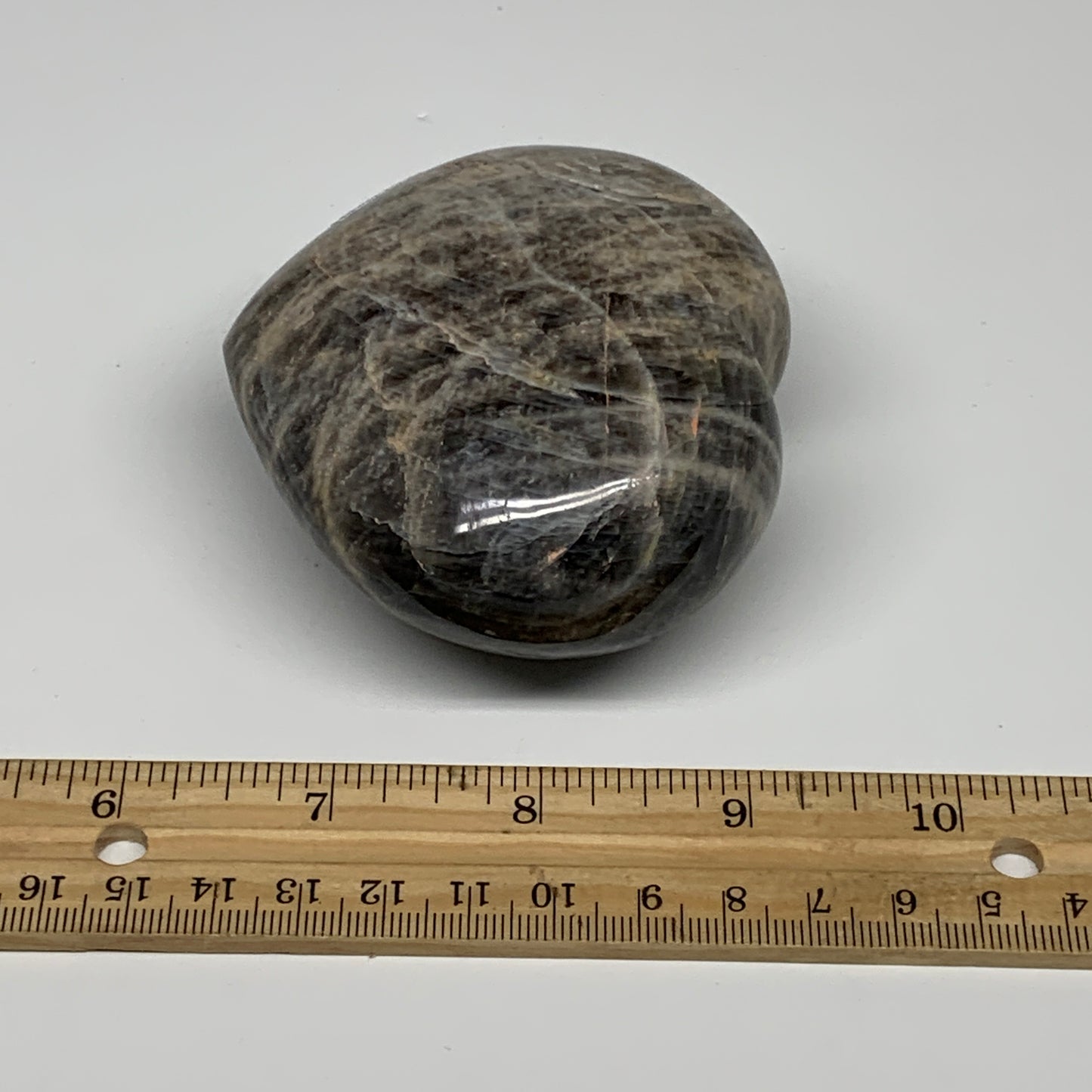 0.78 lbs, 2.9"x3.3"x1.7", Black Moonstone Heart Polished Crystal Home Decor, B30