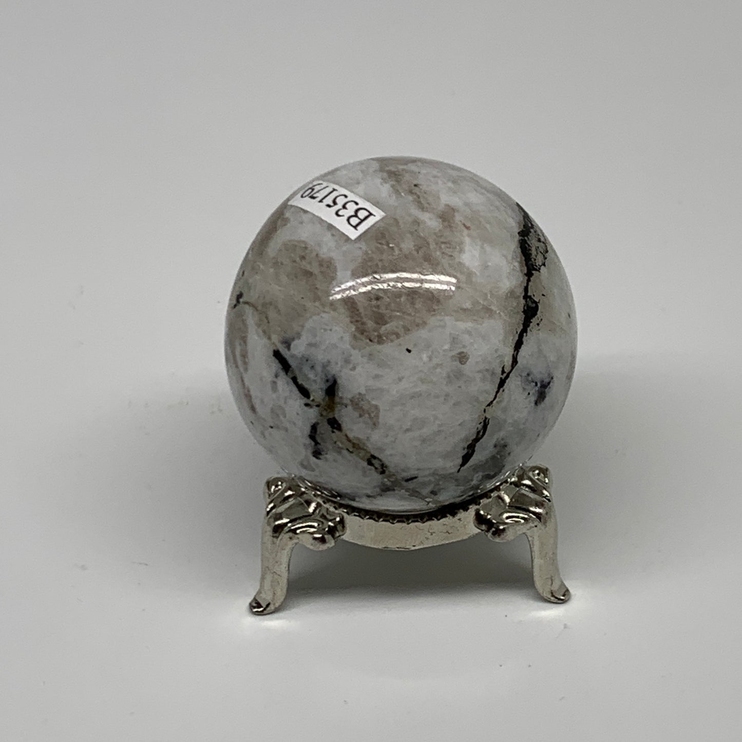 117.4g, 1.7"(43mm), Natural Rainbow Moonstone Sphere Ball Gemstone, B35179